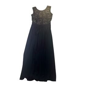 Morgan &Co Sleeveless Women’s Maxi Hi Lo Lace Illusion Navy Dress Gown Size 7/8